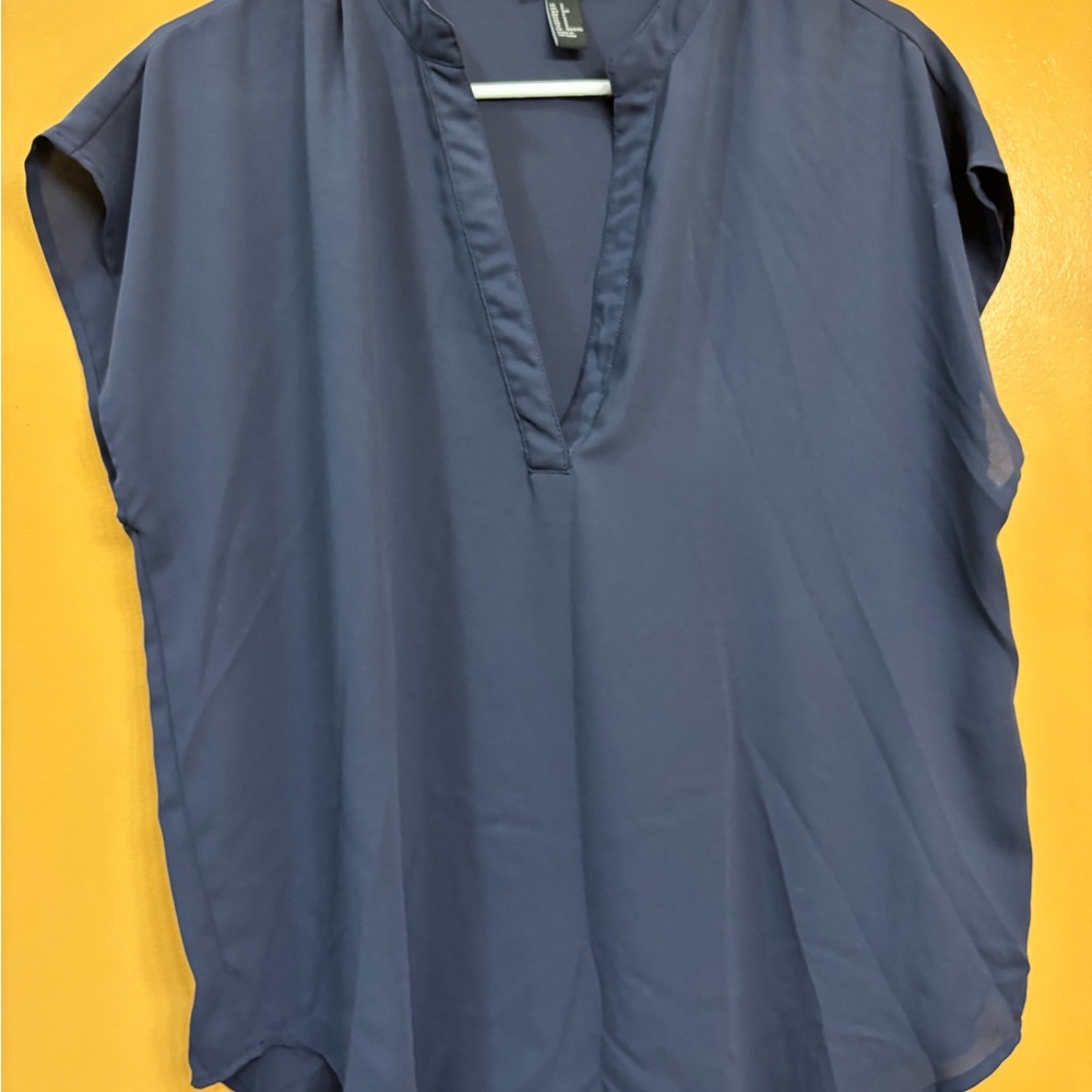 Forever 21 Deep Blue V-Neck Blouse